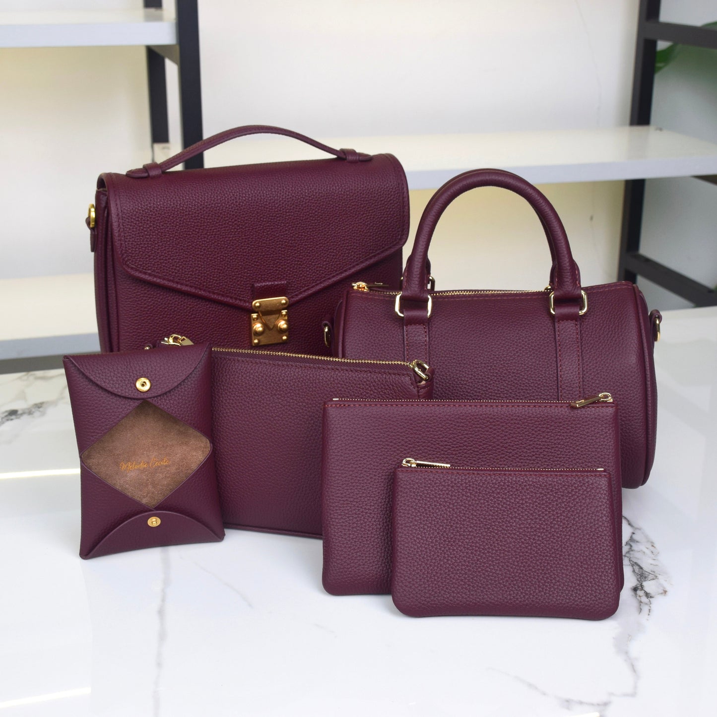 Burgundy Grained leather - Mini Boston bag