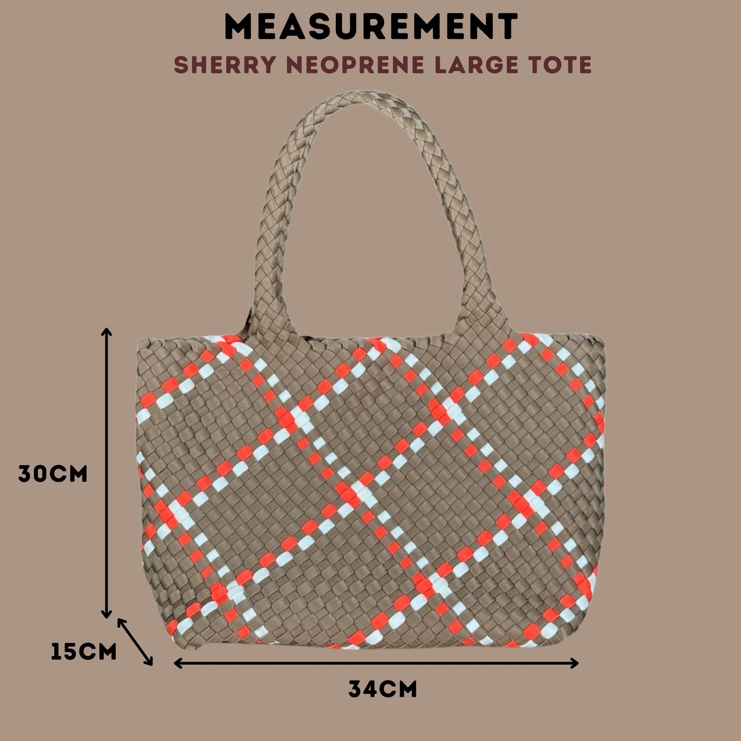 NEOPRENE SHERRY MOCHA ORANGE LARGE TOTE BAG