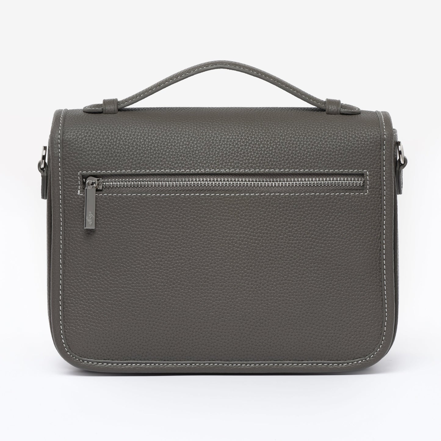 Graphite grey Togo Leather - "Paris15" Satchel Crossbody bag