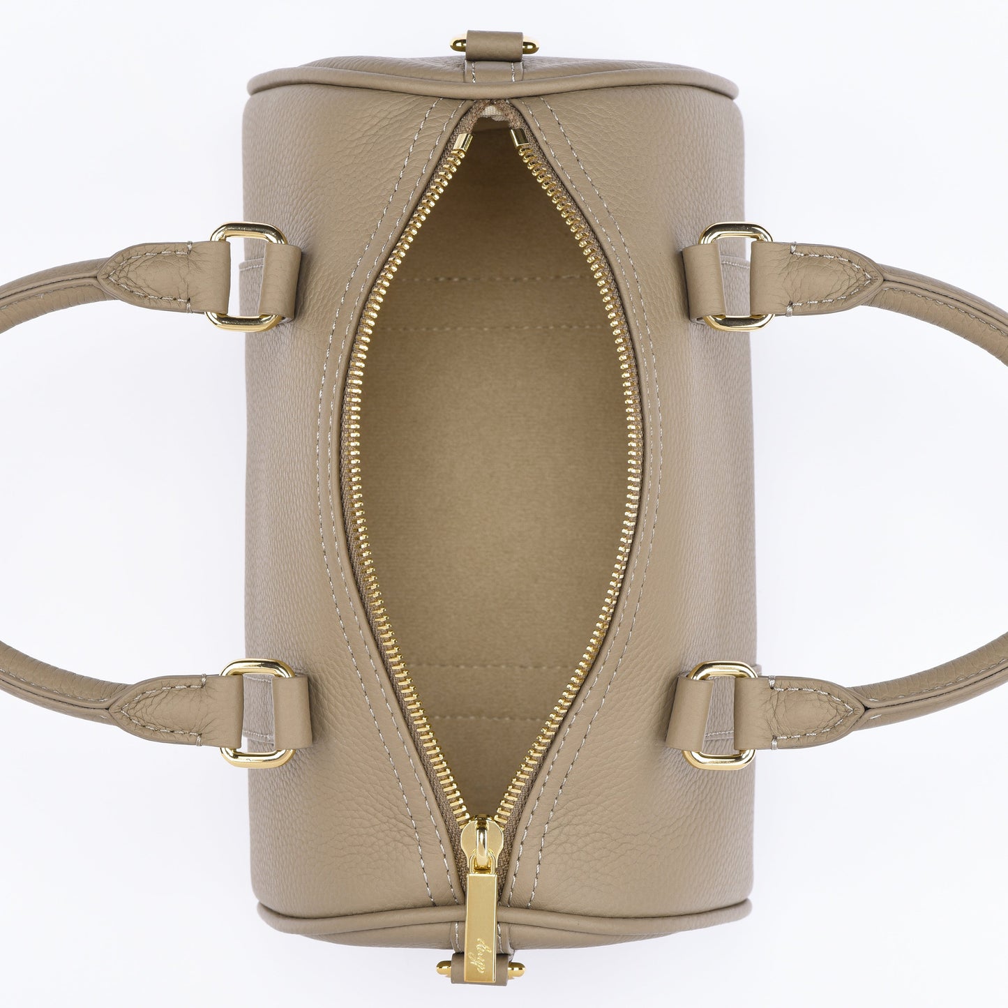 Taupe Grained leather - Mini Boston bag