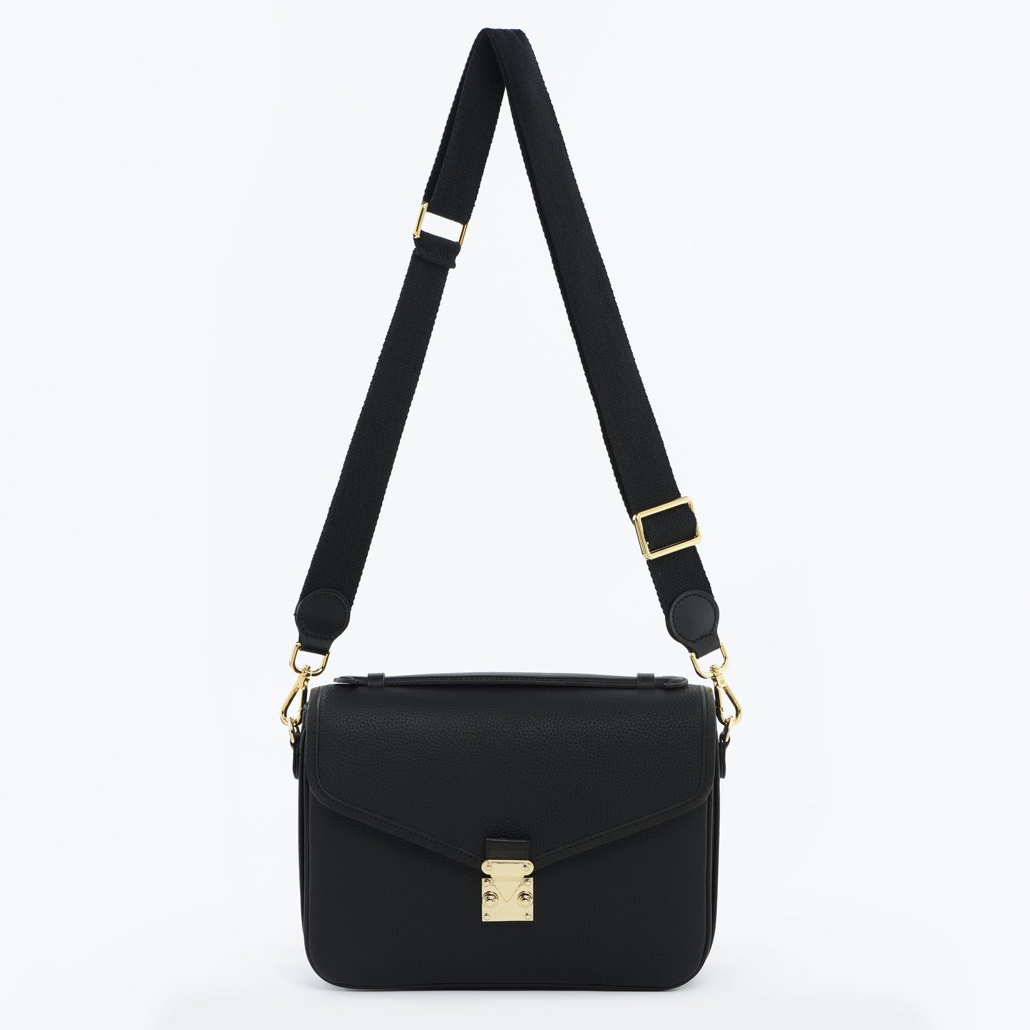 Black Togo and Vachetta Leather - "Paris15" Satchel Crossbody bag