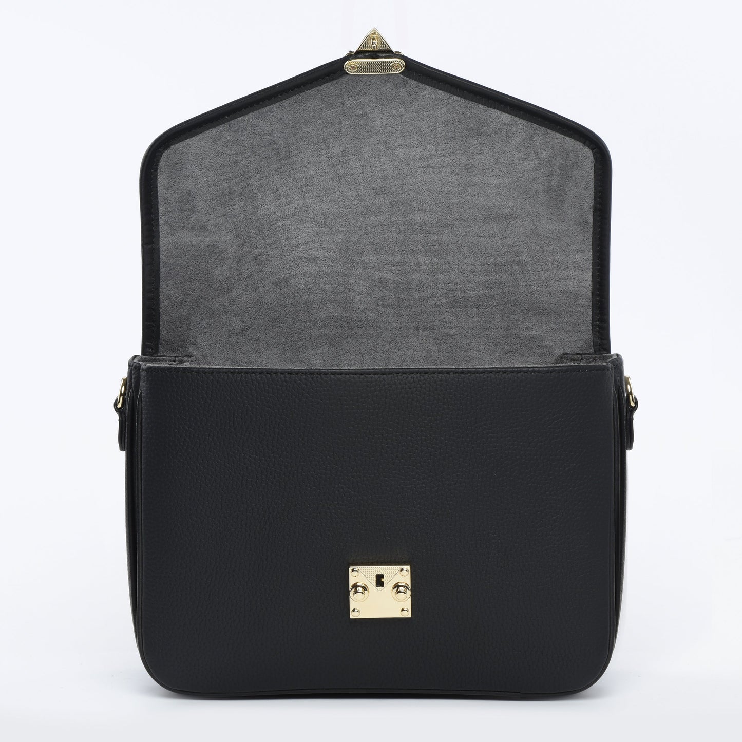 Black Togo and Vachetta Leather - "Paris15" Satchel Crossbody bag