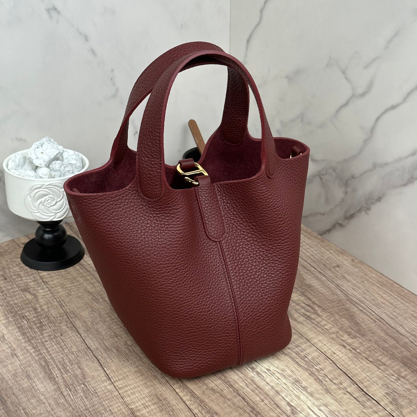 Josette - Versatile Bucket Bag - Grained Cowhide - BURGUNDY