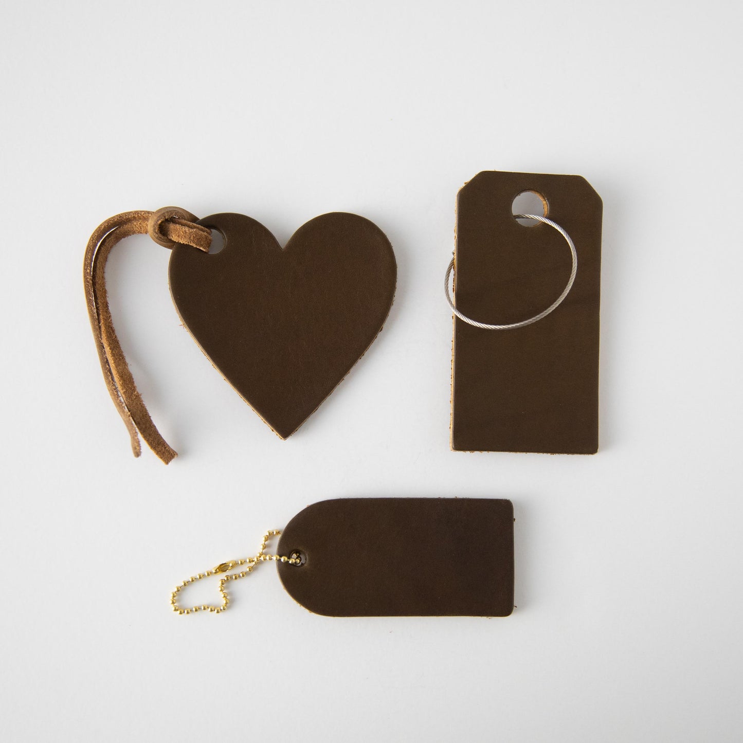 Olive Leather Heart Tag