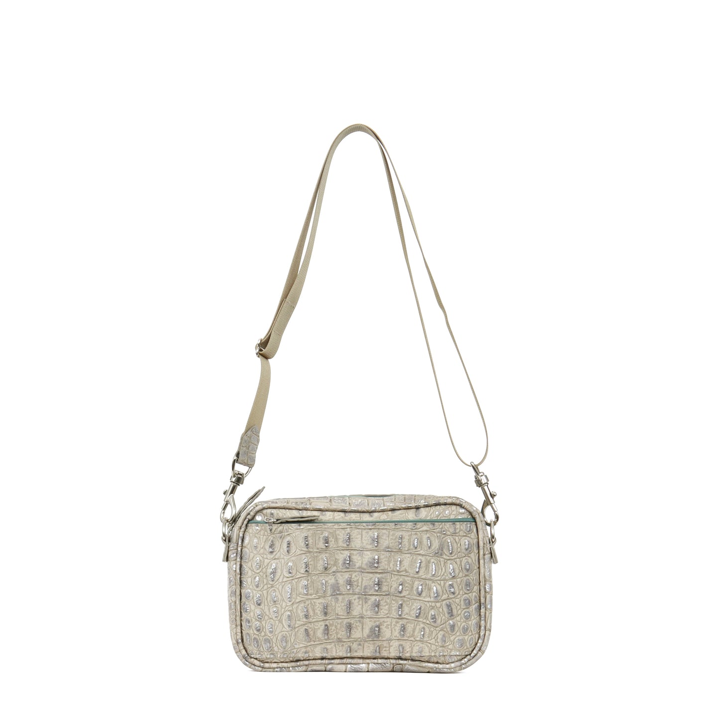 MINI CAMERA BAG PLATINUM STONE EMBOSSED CROC