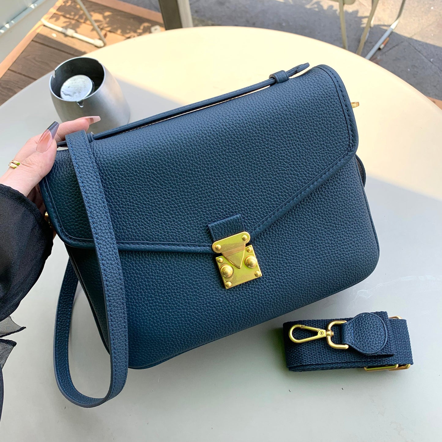 "Navy" Togo Leather - "Paris15" Satchel Crossbody bag
