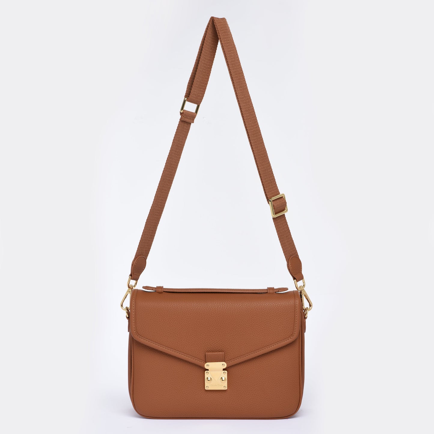 Camel Togo Leather - "Paris15" Satchel Crossbody bag