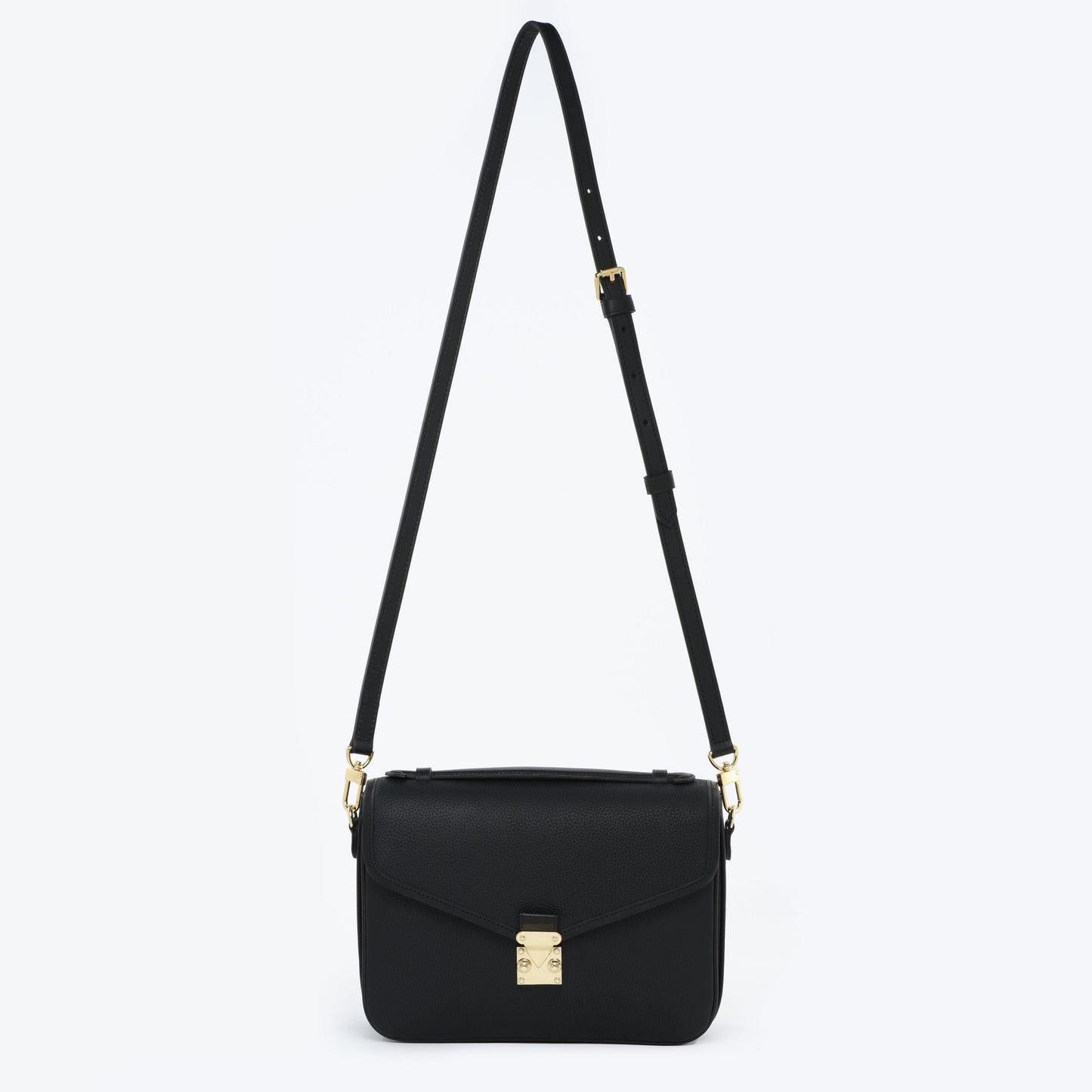 Black Togo and Vachetta Leather - "Paris15" Satchel Crossbody bag