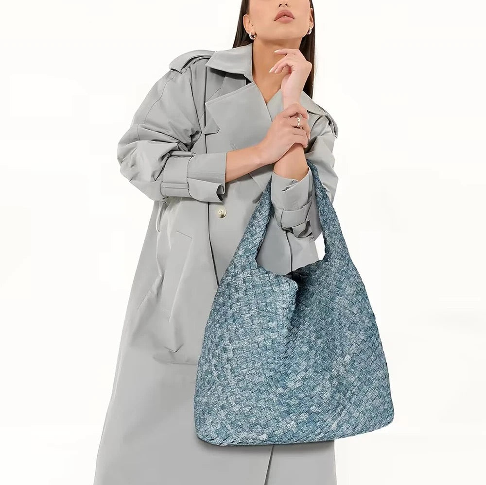 DENIM SNOWFLAKE LARGE TOTE BAG