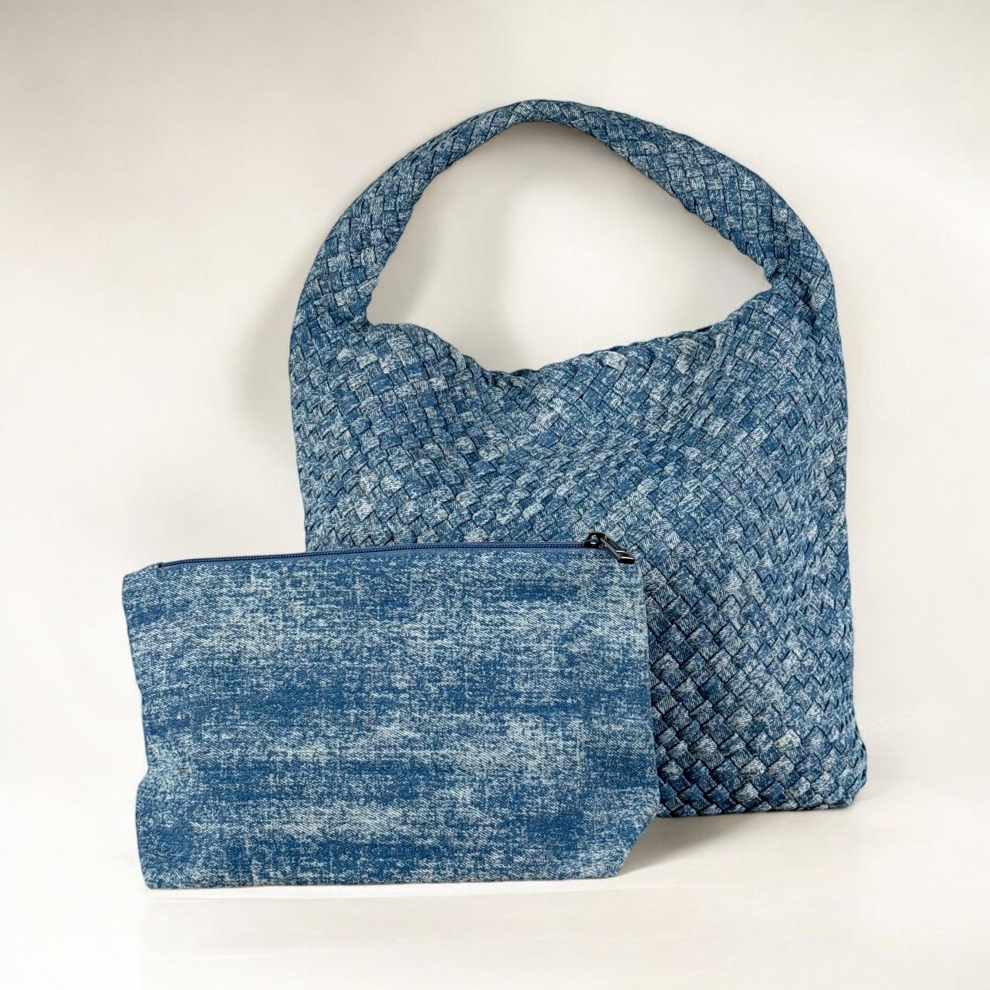 DENIM SNOWFLAKE LARGE TOTE BAG