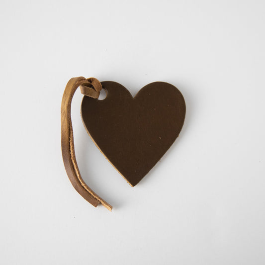Olive Leather Heart Tag