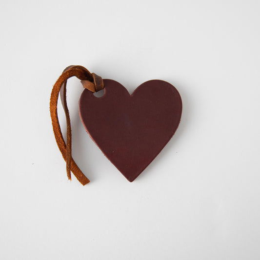 Oxblood Leather Heart Tag