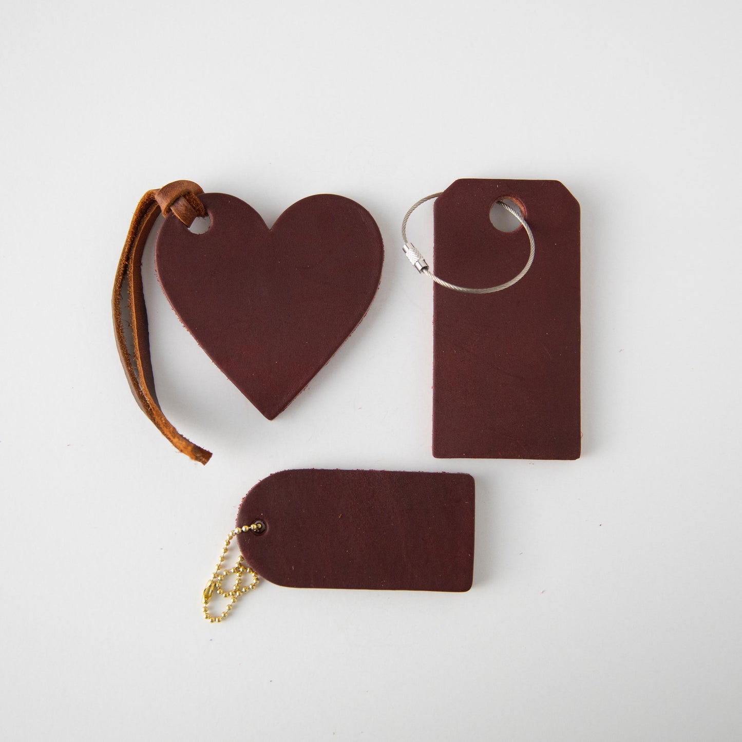 Oxblood Leather Heart Tag