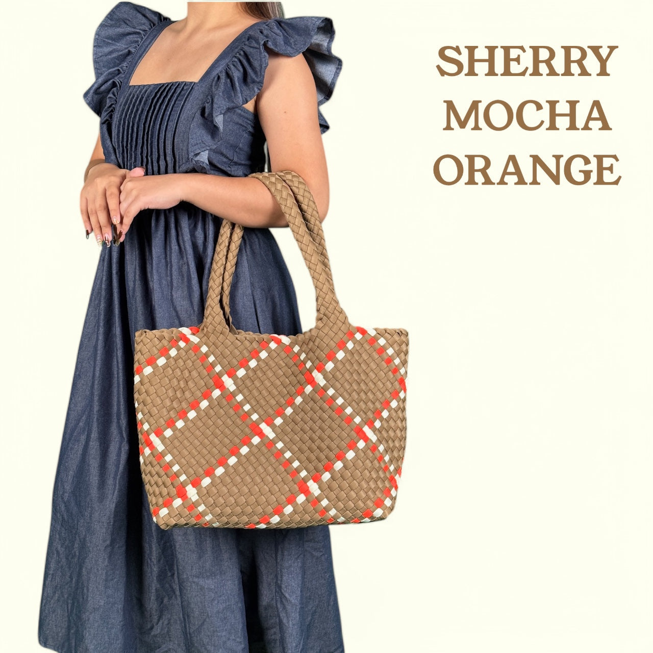 NEOPRENE SHERRY MOCHA ORANGE LARGE TOTE BAG