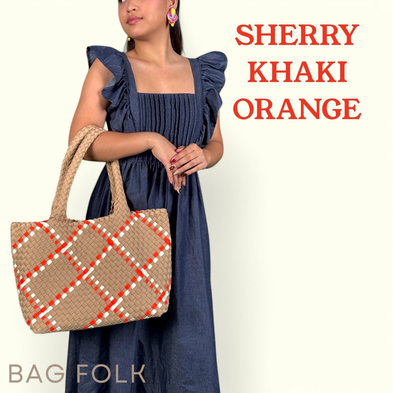 NEOPRENE SHERRY KHAKI ORANGE LARGE TOTE