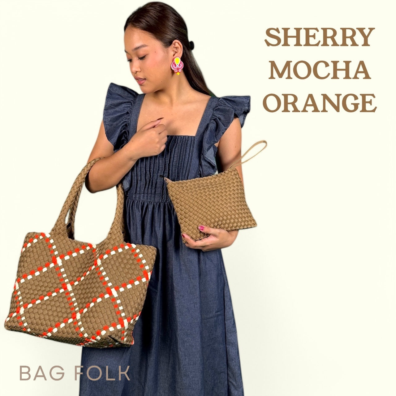 NEOPRENE SHERRY MOCHA ORANGE LARGE TOTE BAG