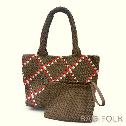 NEOPRENE SHERRY MOCHA ORANGE LARGE TOTE BAG