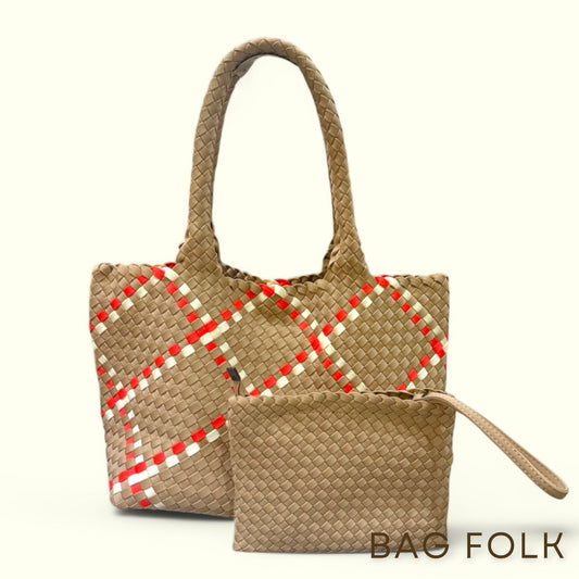 NEOPRENE SHERRY KHAKI ORANGE LARGE TOTE