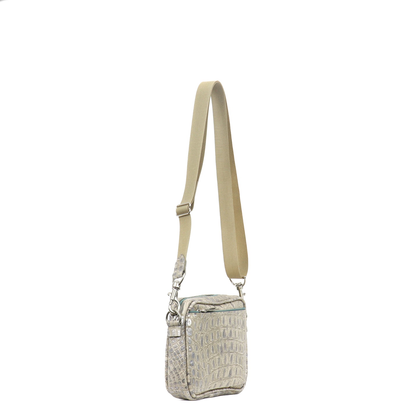 MINI CAMERA BAG PLATINUM STONE EMBOSSED CROC
