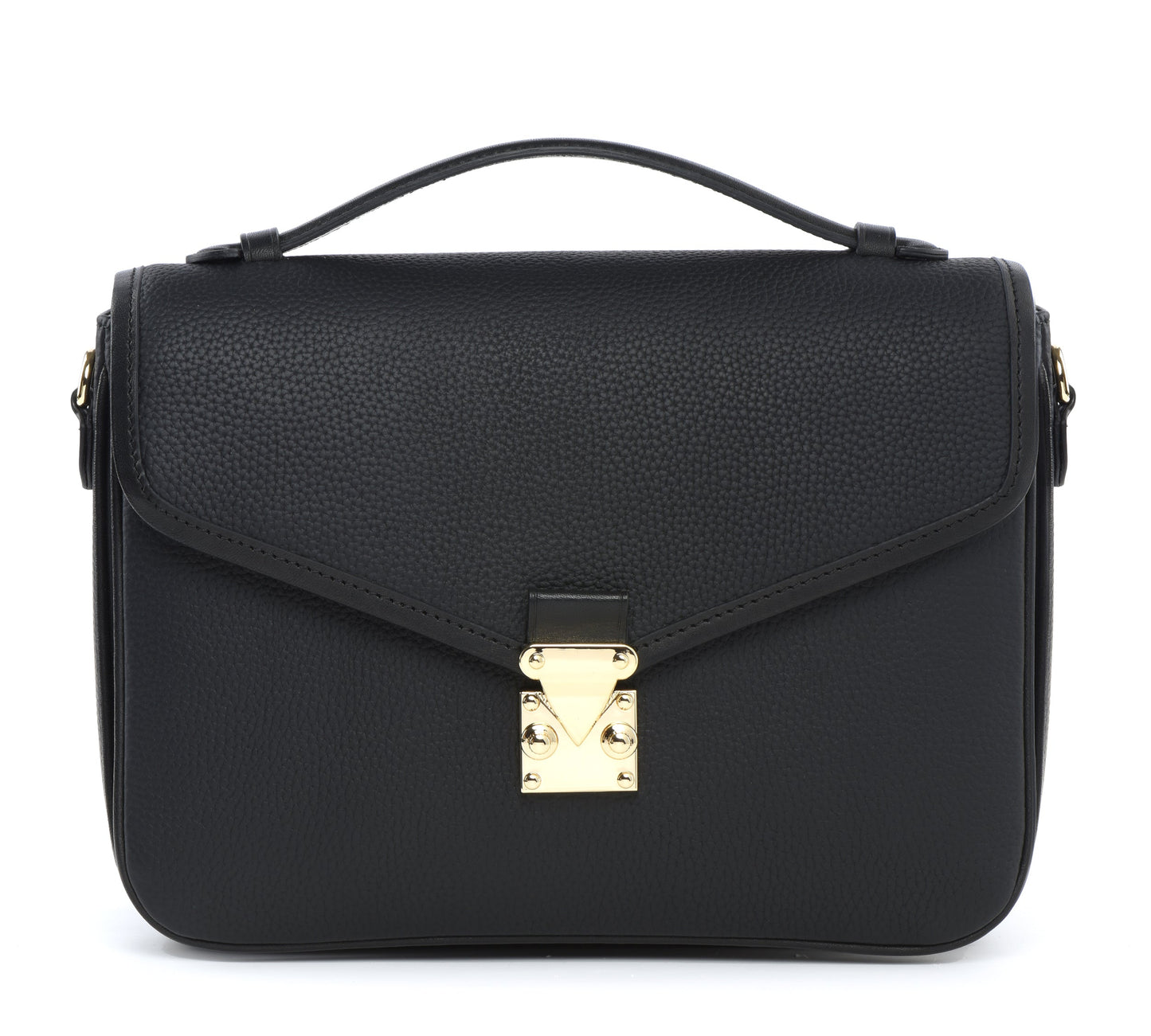 Black Togo and Vachetta Leather - "Paris15" Satchel Crossbody bag