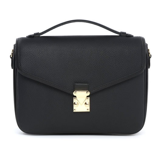 Black Togo and Vachetta Leather - "Paris15" Satchel Crossbody bag